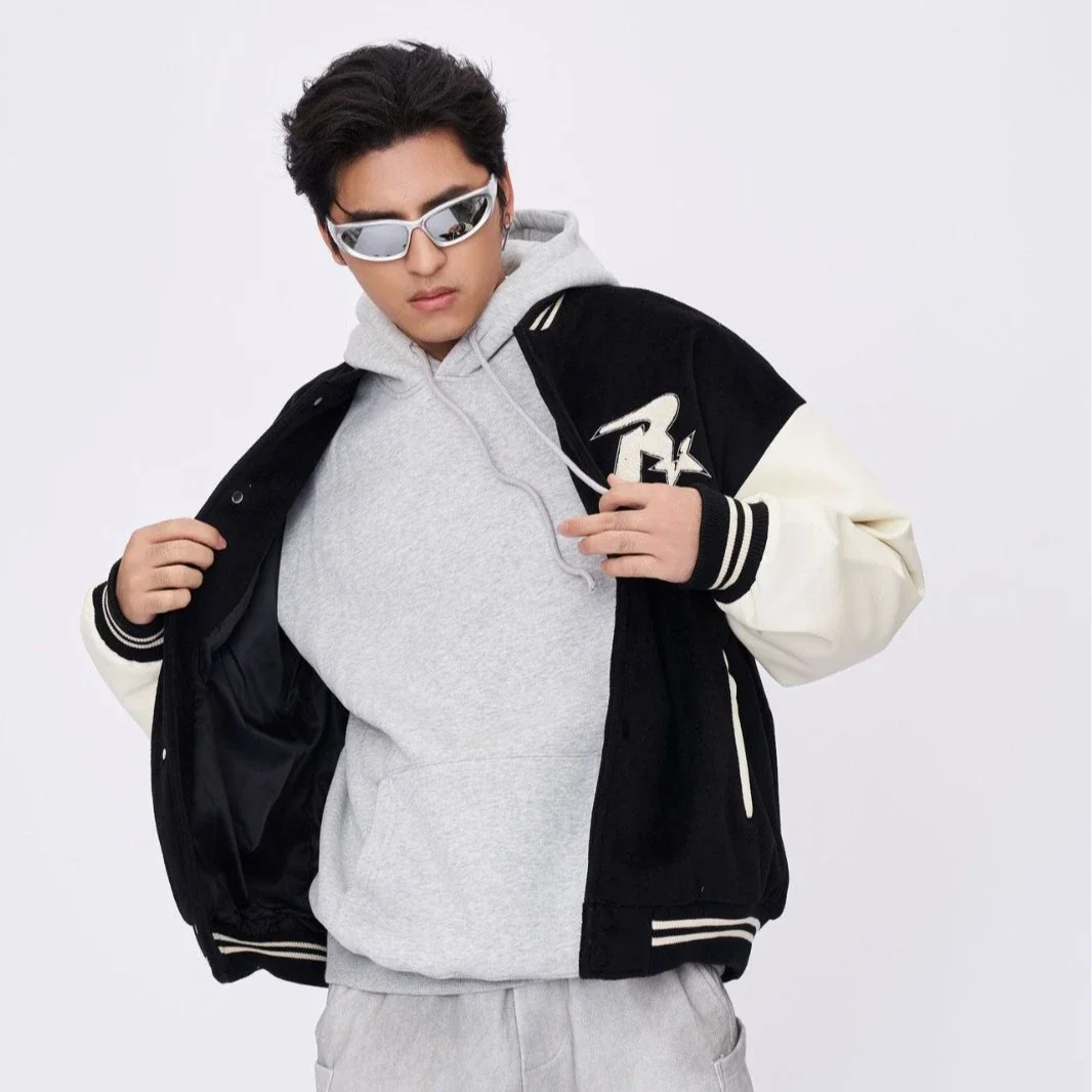 RFSD|New Retro Street Patchwork Embroidery Contrast Color Couples Baseball Jacket