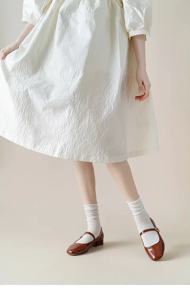 Summer Women's Mid-Calf Breathable Combed Cotton Solid College Style Ins Mesh Heap Socks Detail