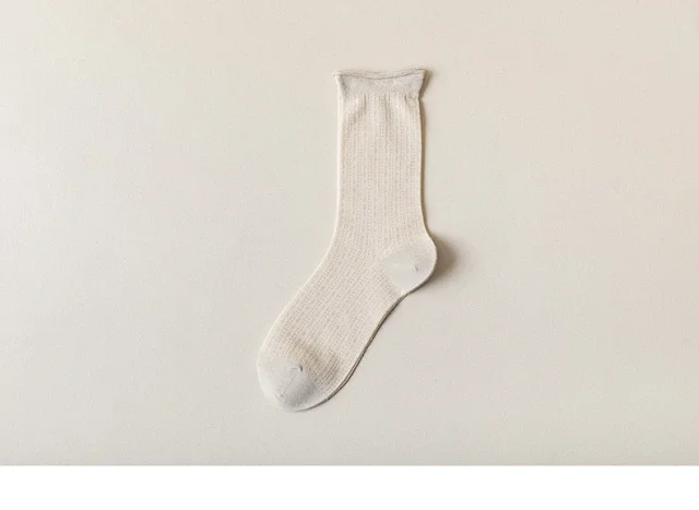 Summer Women's Mid-Calf Breathable Combed Cotton Solid College Style Ins Mesh Heap Socks Detail