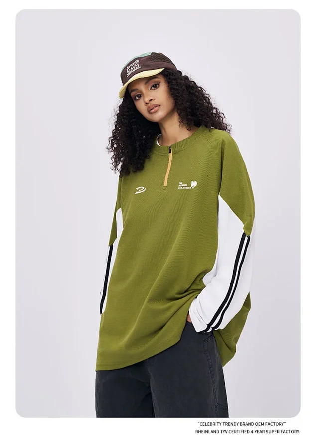 RFSD Menswear | Retro American Print Sports Color-Block Loose Pique Long-Sleeve T-Shirt (Unisex) Cross-Border Trendy Brand Detail