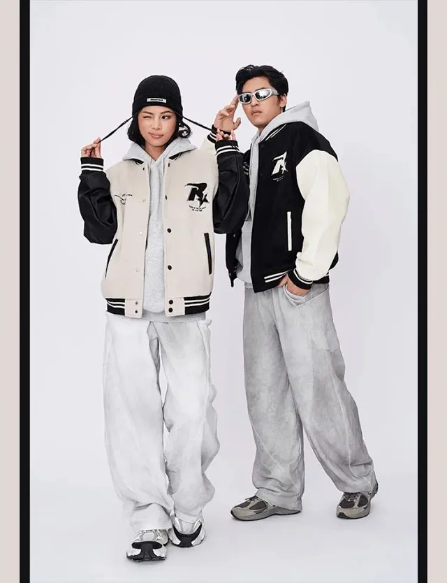 RFSD|New Retro Street Patchwork Embroidery Contrast Color Couples Baseball Jacket Detail