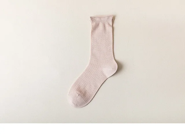 Summer Women's Mid-Calf Breathable Combed Cotton Solid College Style Ins Mesh Heap Socks Detail
