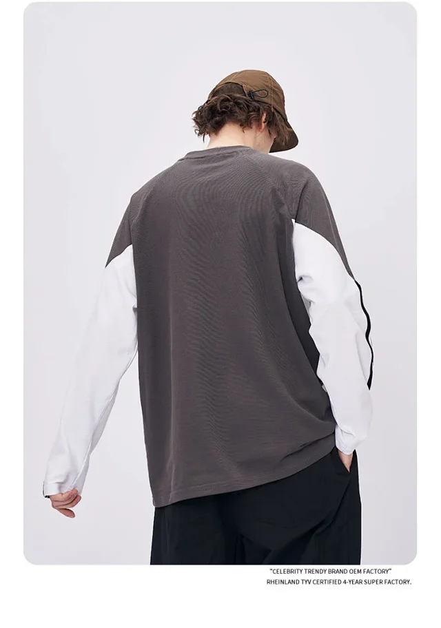 RFSD Menswear | Retro American Print Sports Color-Block Loose Pique Long-Sleeve T-Shirt (Unisex) Cross-Border Trendy Brand Detail