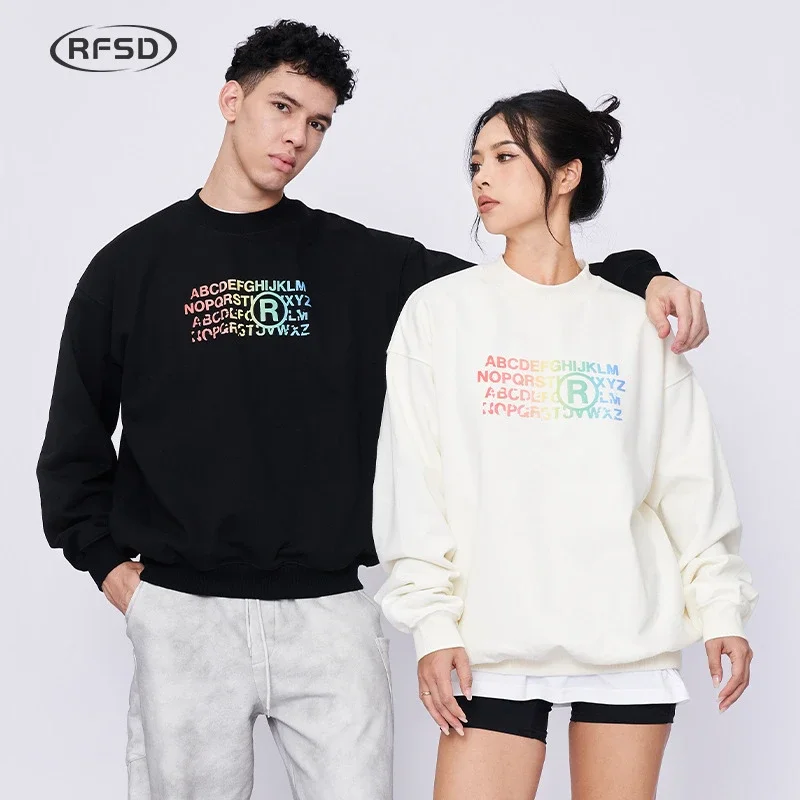 RFSD Men's 2025 FW Loose Printed Crewneck Sweatshirt 430G Thickened Streetwear Crewneck Sweatshirt for Men Trendy