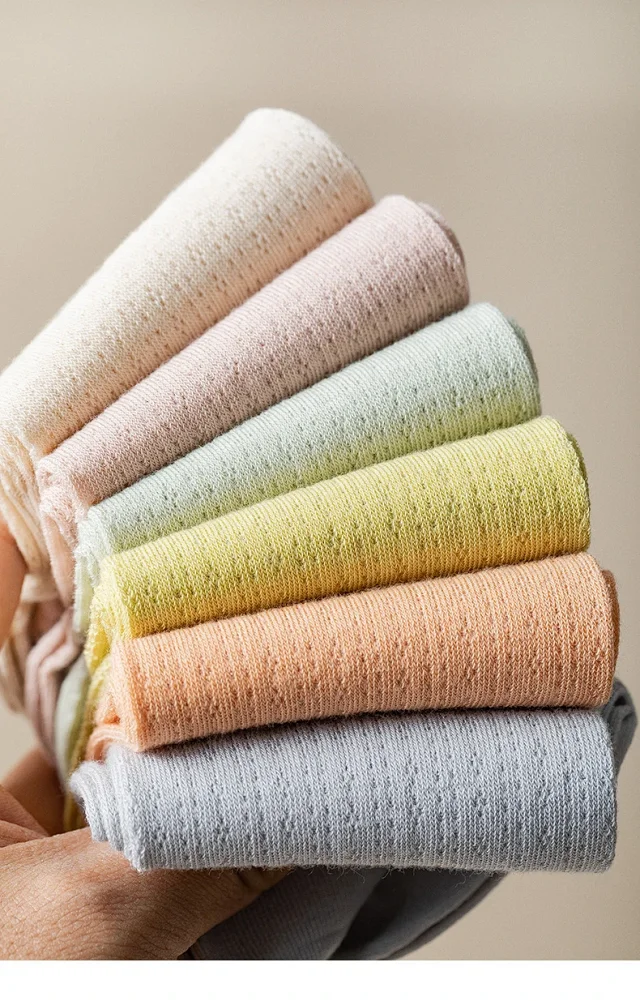 Summer Women's Mid-Calf Breathable Combed Cotton Solid College Style Ins Mesh Heap Socks Detail