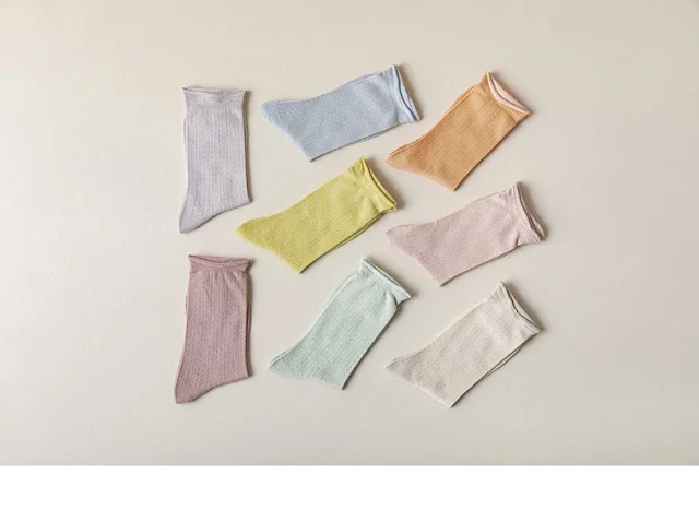 Summer Women's Mid-Calf Breathable Combed Cotton Solid College Style Ins Mesh Heap Socks Detail