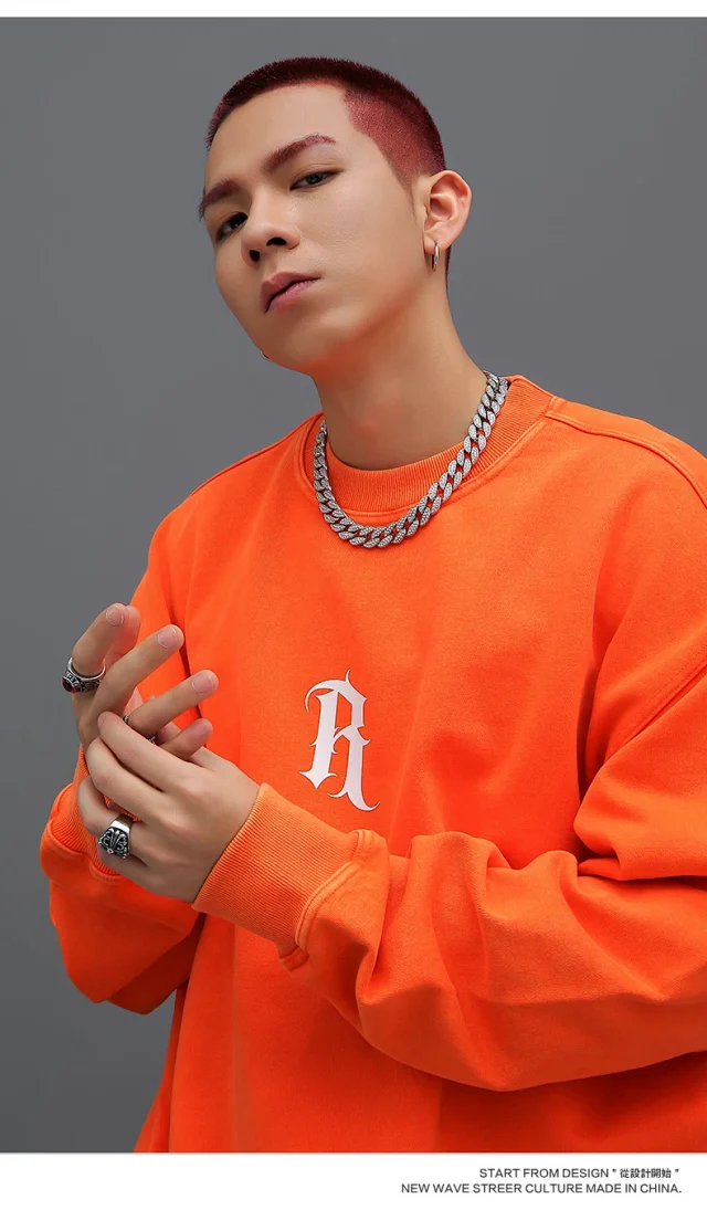 RFSD Men's 2025 FW R-Print 420g Relaxed Wax-Dyed Crewneck Sweatshirt Detail