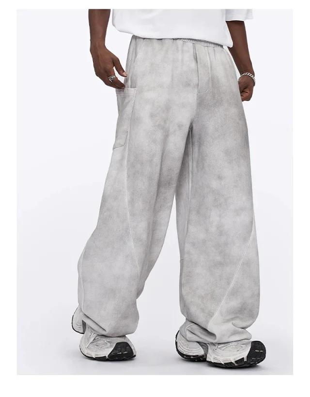 RFSD Men's 2025 Summer American White-Grey Dirty Wide-Leg Pants-High Street Design Distressed Versatile Detail