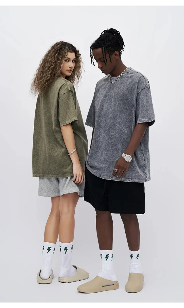 RFSD Men's | Balenciaga Dupe New 285G Washed Waxed Crew Neck Short Sleeve American Heavyweight Trendy T - Shirt Detail
