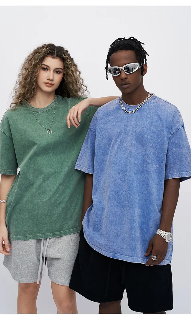 RFSD Men's | Balenciaga Dupe New 285G Washed Waxed Crew Neck Short Sleeve American Heavyweight Trendy T - Shirt Detail
