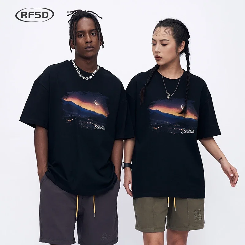 RFSD Men's Heavyweight 250g Loose Drop - Shoulder Sunset Print T - Shirt
