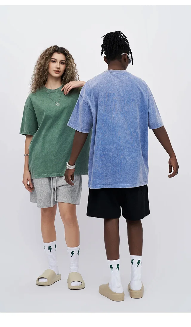 RFSD Men's | Balenciaga Dupe New 285G Washed Waxed Crew Neck Short Sleeve American Heavyweight Trendy T - Shirt Detail