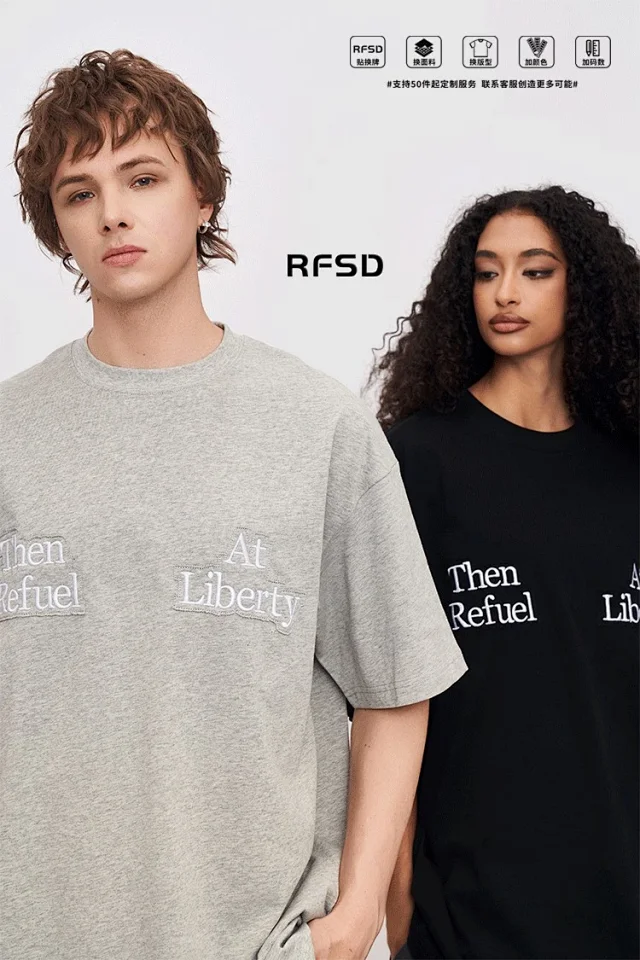 FSDR Men's∣American Street 2025 Summer New Patch Embroidery Loose Trendy Short Sleeve T - Shirt Detail