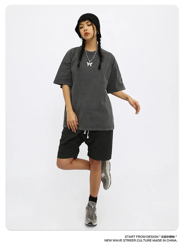RFSD Men's | 2025 Summer New Streetwear Plain Heavyweight Washed & Faded Loose T-shirt Detail