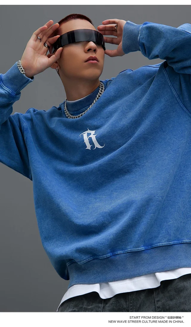 RFSD Men's 2025 FW R-Print 420g Relaxed Wax-Dyed Crewneck Sweatshirt Detail