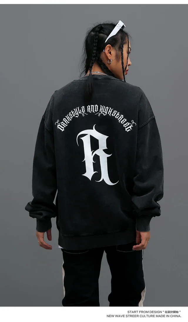RFSD Men's 2025 FW R-Print 420g Relaxed Wax-Dyed Crewneck Sweatshirt Detail