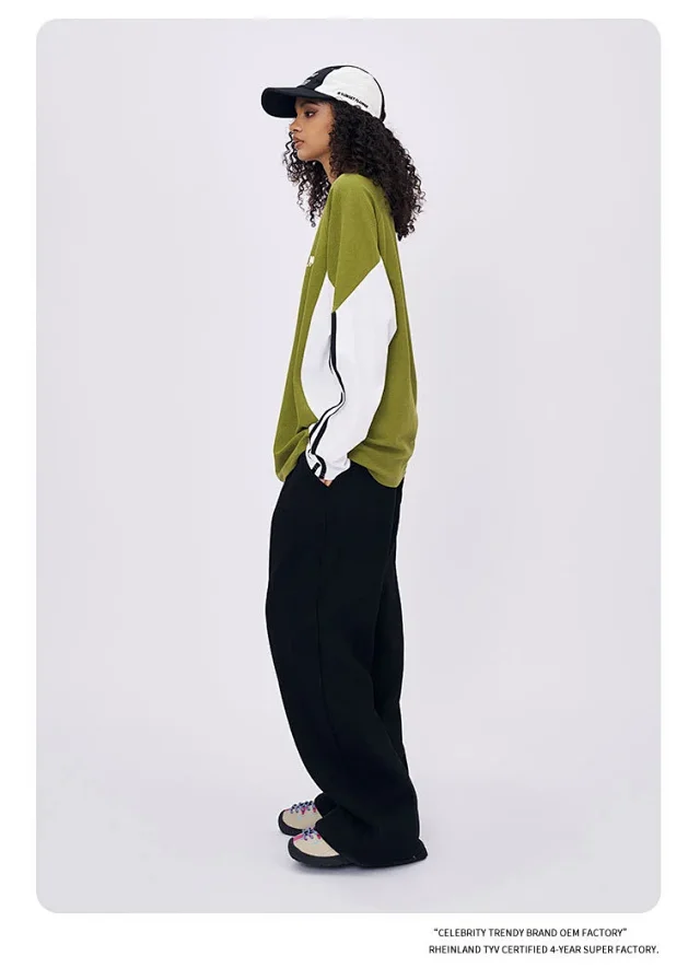 RFSD Menswear | Retro American Print Sports Color-Block Loose Pique Long-Sleeve T-Shirt (Unisex) Cross-Border Trendy Brand Detail