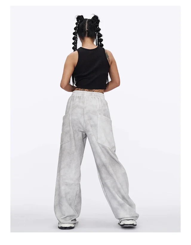 RFSD Men's 2025 Summer American White-Grey Dirty Wide-Leg Pants-High Street Design Distressed Versatile Detail