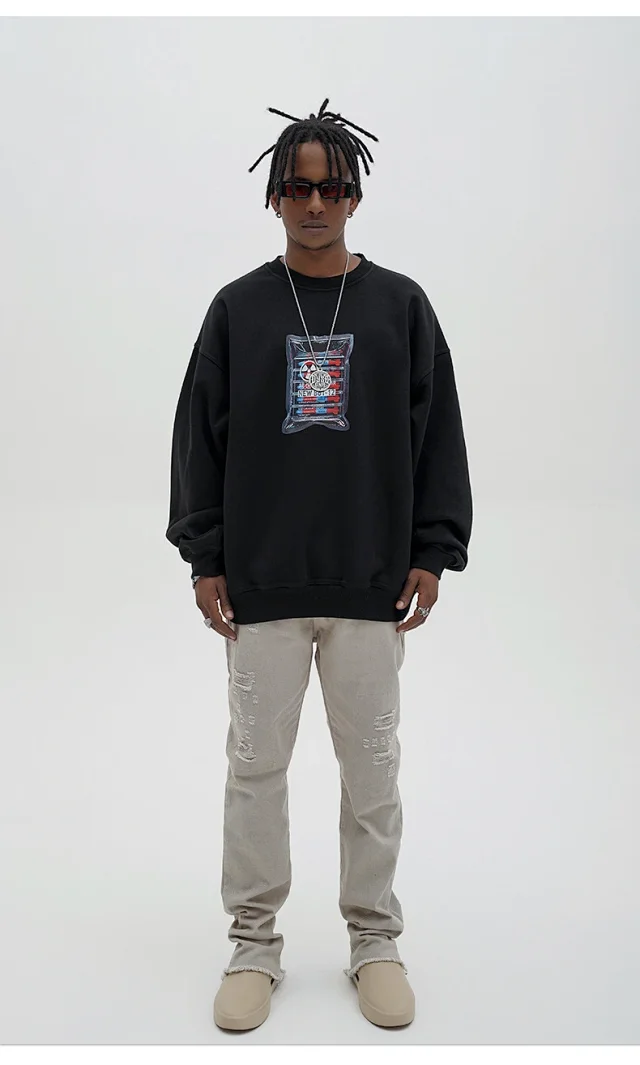RFSD Men's | 2025 Fall New White Ink Print Crew Neck Sweatshirt Detail