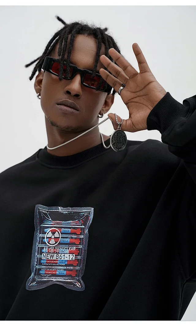 RFSD Men's | 2025 Fall New White Ink Print Crew Neck Sweatshirt Detail