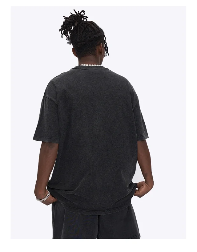 RFSD Men's 2025 Summer Crew Neck Washed Short Sleeve Cotton Retro American Street Loose Printed Trendy T - Shirt Detail