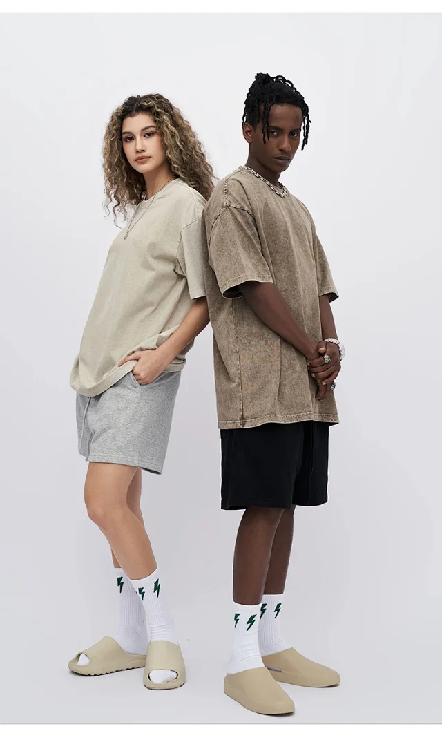 RFSD Men's | Balenciaga Dupe New 285G Washed Waxed Crew Neck Short Sleeve American Heavyweight Trendy T - Shirt Detail