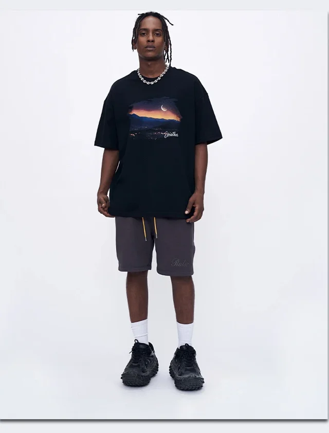 RFSD Men's Heavyweight 250g Loose Drop - Shoulder Sunset Print T - Shirt Detail