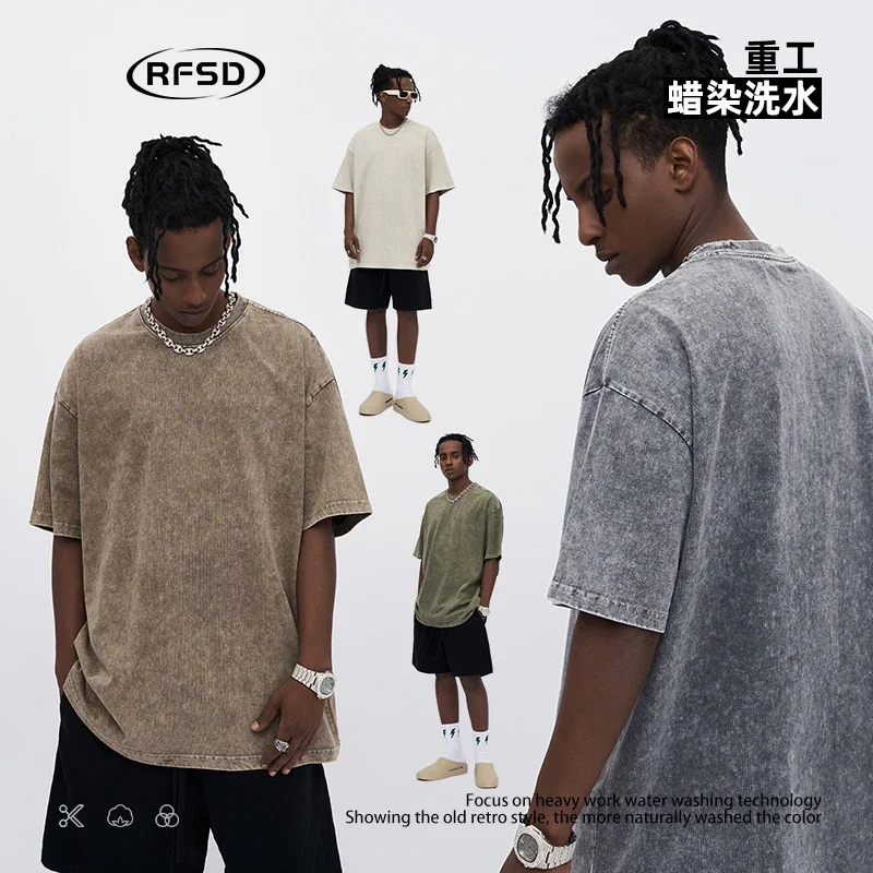 RFSD Men's T-shirt | Balmain Alternative New Washed Crew Neck Short Sleeve American 285G Heavyweight Streetwear Tee