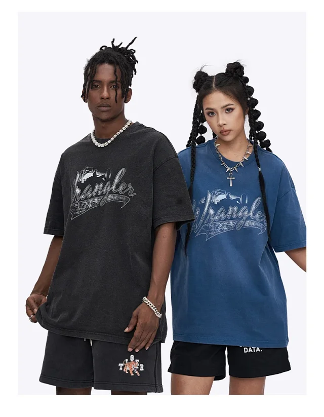 RFSD Men's 2025 Summer Crew Neck Washed Short Sleeve Cotton Retro American Street Loose Printed Trendy T - Shirt Detail
