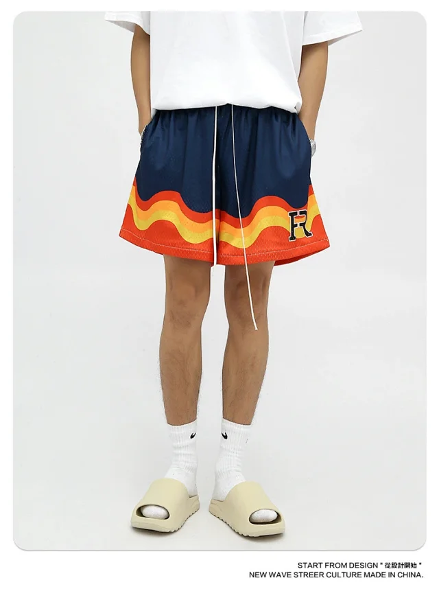 RFSD Men's | 2025 Summer New American Hip - Hop Flame Print Shorts Detail