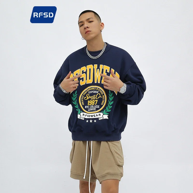 RFSD Men's | 2025 F/W New US Embossed Print Fleece Crewneck Sweatshirt