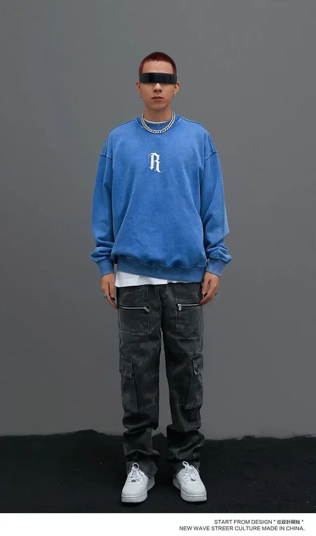 RFSD Men's 2025 FW R-Print 420g Relaxed Wax-Dyed Crewneck Sweatshirt Detail