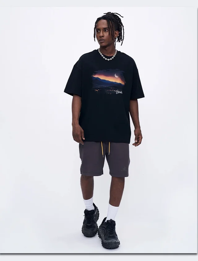 RFSD Men's Heavyweight 250g Loose Drop - Shoulder Sunset Print Tee Detail