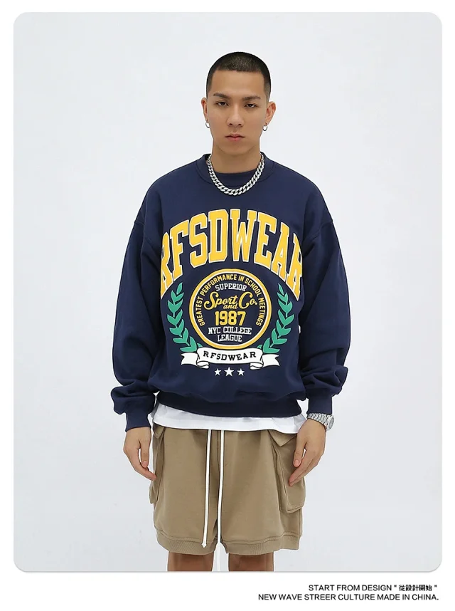 RFSD Men's | 2025 F/W New US Embossed Print Fleece Crewneck Sweatshirt Detail