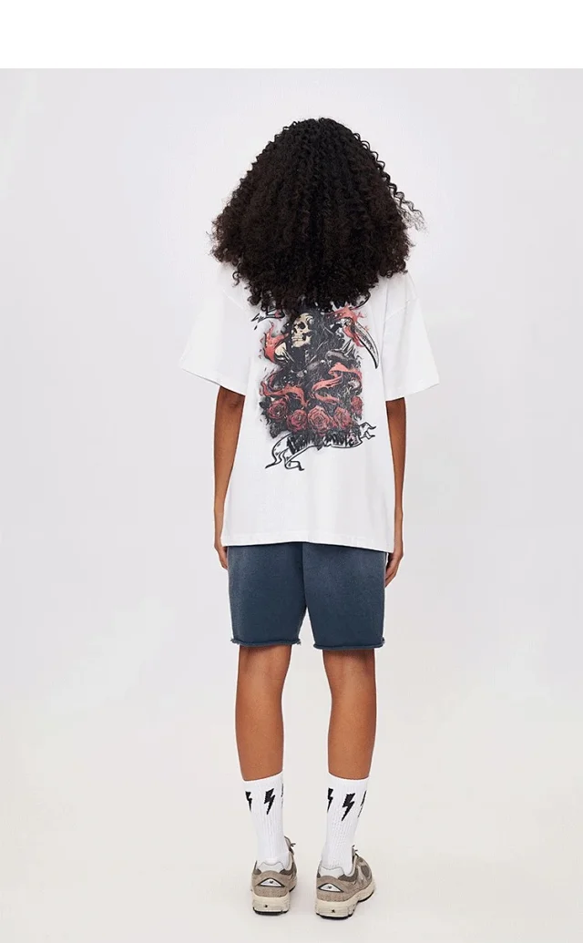 RFSD Men's | American Rose Print T-shirt 2025 Spring/Summer New Loose Streetwear Round Neck Short Sleeve Top Detail