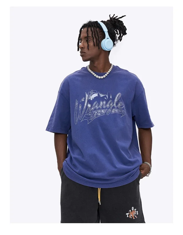 RFSD Men's 2025 Summer Crew Neck Washed Short Sleeve Cotton Retro American Street Loose Printed Trendy T - Shirt Detail