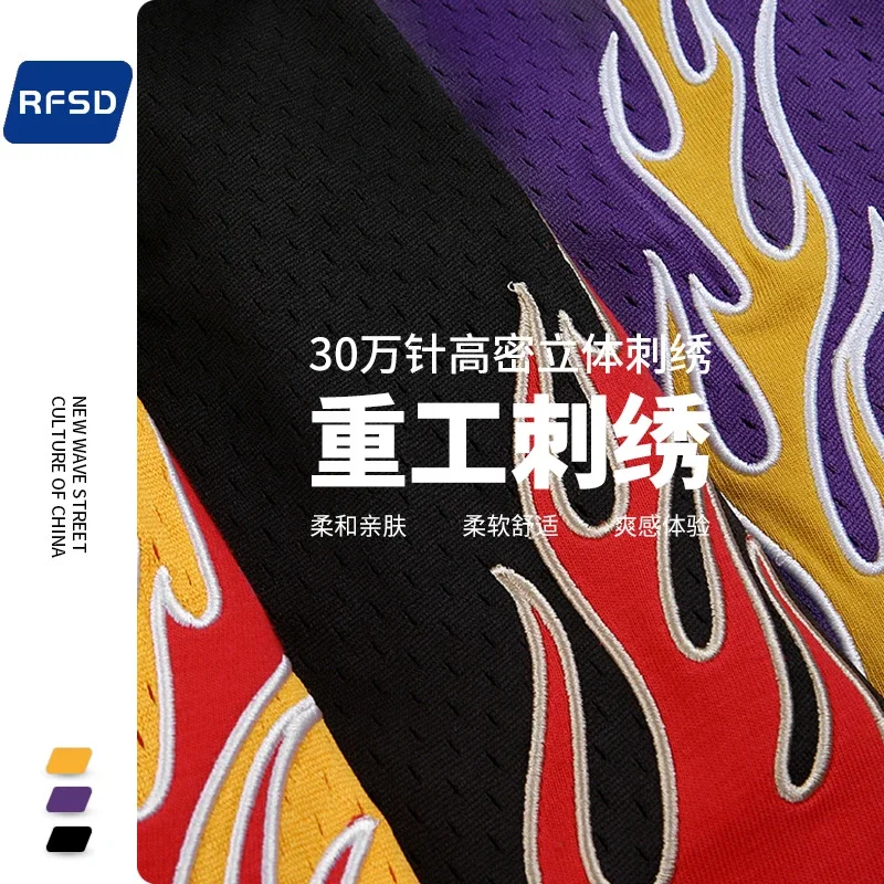 RFSD Men's Fashion | 2025 Summer New American Streetwear Hip - Hop Embroidered Flame Casual Shorts