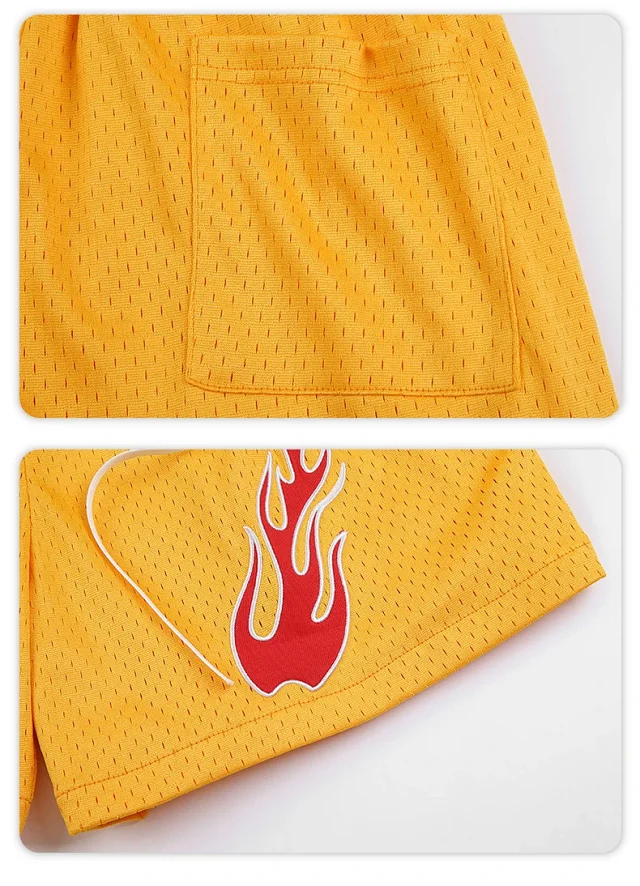 RFSD Men's Fashion | 2025 Summer New American Streetwear Hip - Hop Embroidered Flame Casual Shorts Detail
