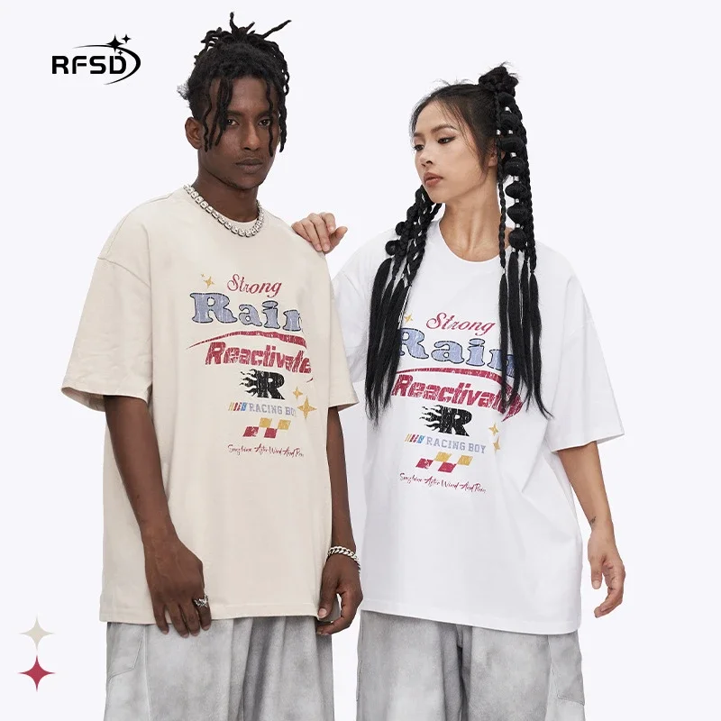 RFSD Men's | Hand-drawn Letter Print T - Shirt 2025 SS New Trendy Street Loose Versatile Short - sleeve