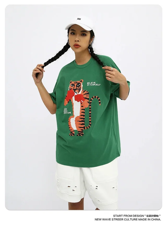 RFSD Men's | 2025 Summer New Trendy Street Fun Anime Tiger Print Loose T - Shirt (Unisex) Detail