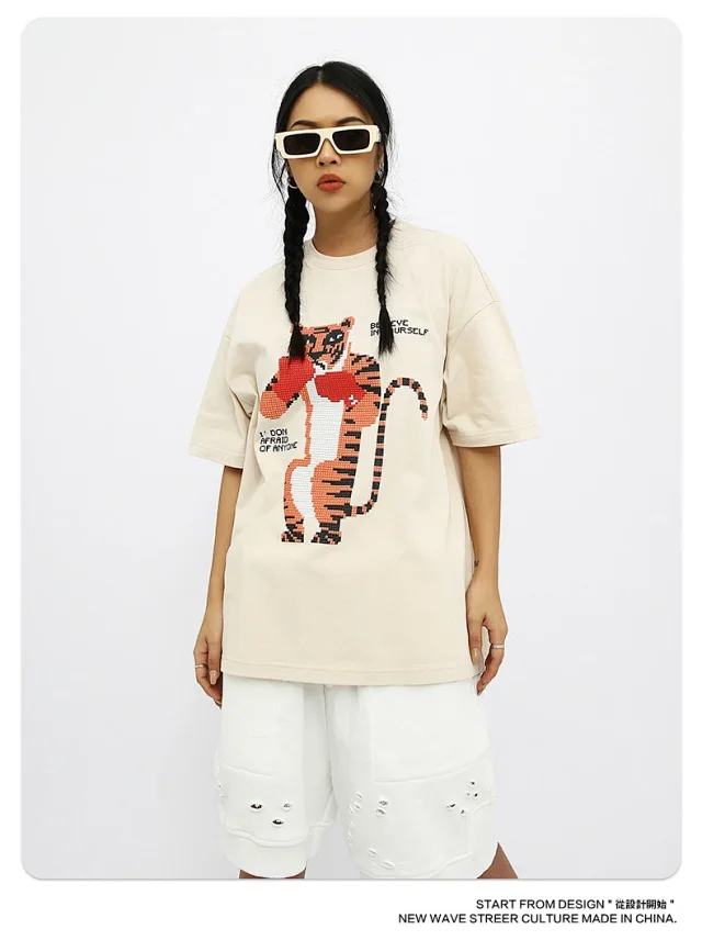 RFSD Men's | 2025 Summer New Trendy Street Fun Anime Tiger Print Loose T - Shirt (Unisex) Detail