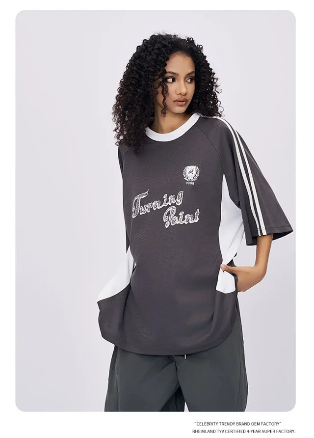 RFSD Men's 2025 SS New Loose Trendy Crewneck T-Shirt with Color-Block Stitching Design Detail