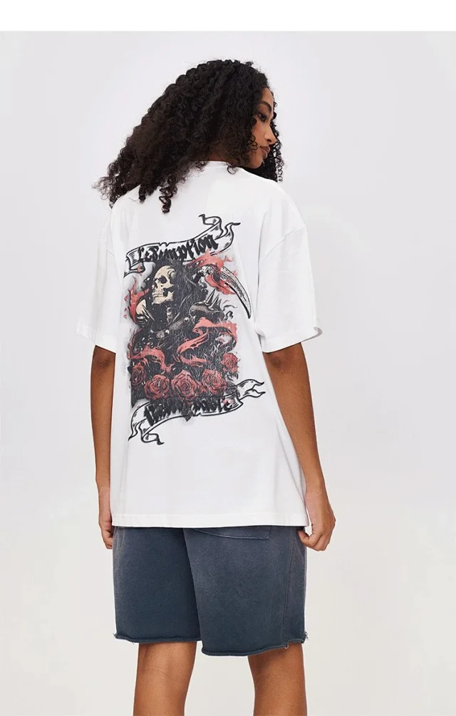 RFSD Men's | American Rose Print T-shirt 2025 Spring/Summer New Loose Streetwear Round Neck Short Sleeve Top Detail