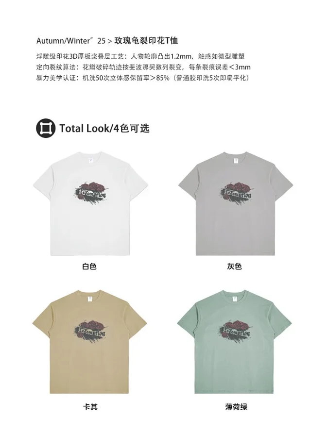 RFSD Men's | American Rose Print T-shirt 2025 Spring/Summer New Loose Streetwear Round Neck Short Sleeve Top Detail