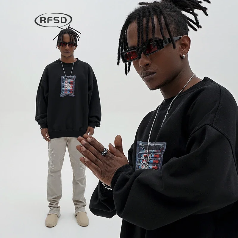 RFSD Men's | 2025 Fall New White Ink Print Crew Neck Sweatshirt