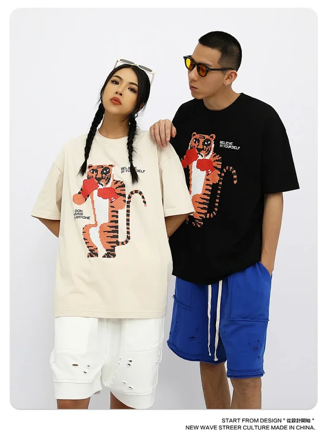 RFSD Men's | 2025 Summer New Trendy Street Fun Anime Tiger Print Loose T - Shirt (Unisex) Detail