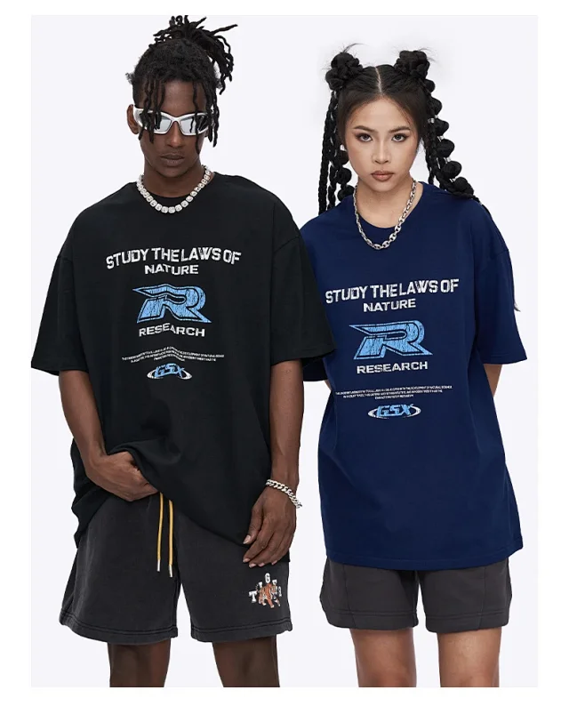 RFSD Men's 2025 Summer Retro Cracked Letter Print T - Shirt Detail