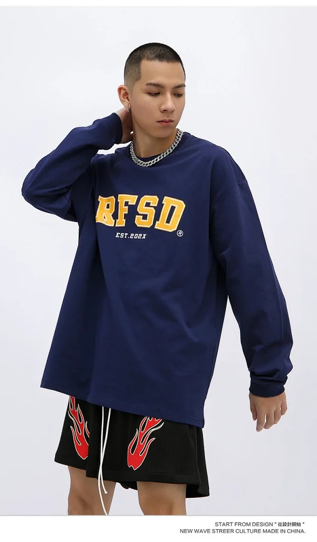 RFSD Men's | 2025 Fall New 250g Double Yarn Heavyweight Streetwear Loose Long-sleeve T-shirt Detail