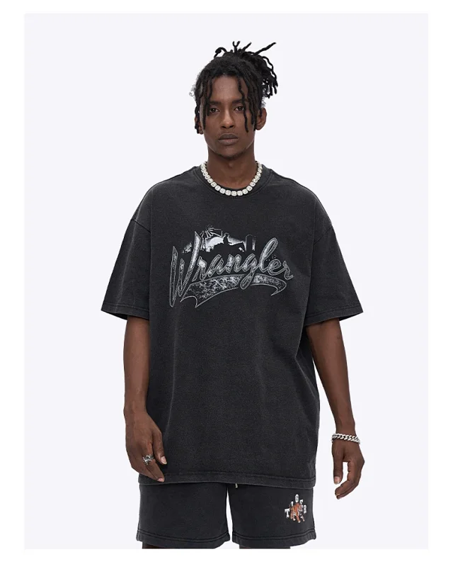RFSD Men's 2025 Summer Crew Neck Washed Short Sleeve Cotton Retro American Street Loose Printed Trendy T - Shirt Detail