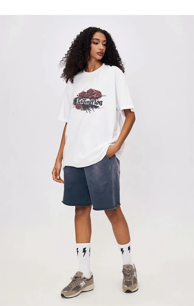 RFSD Men's | American Rose Print T-shirt 2025 Spring/Summer New Loose Streetwear Round Neck Short Sleeve Top Detail